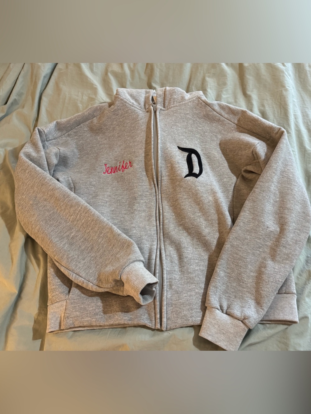 Grey Disneyland Logo Hoodie. Unisex xs. Name Jennifer embroidered on it. - Picture 3 of 6